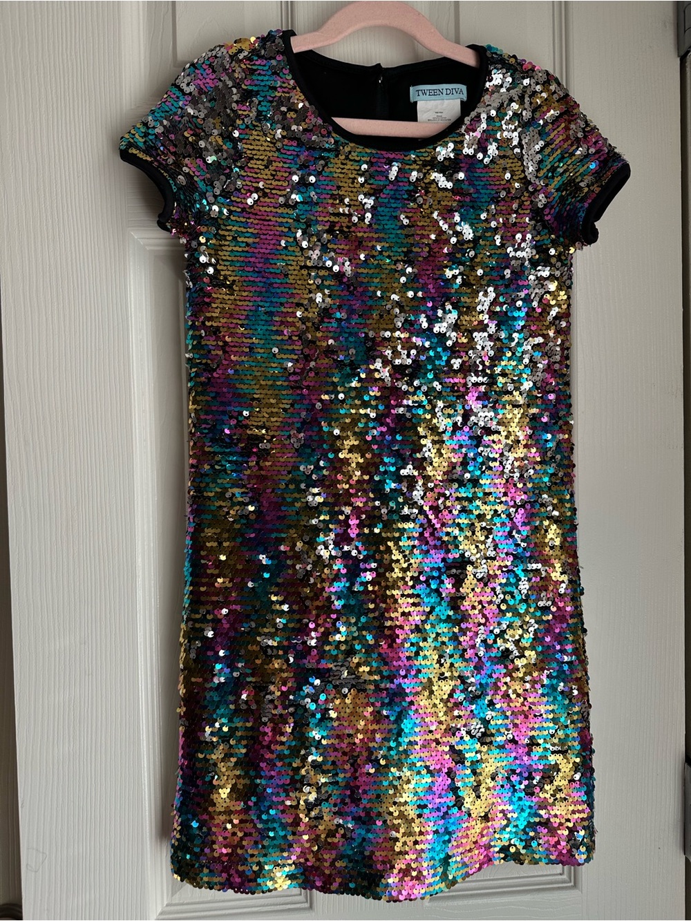 Girls Tween Diva Iridescent Sequin Short-Sleeve Party Dress - Multicolor